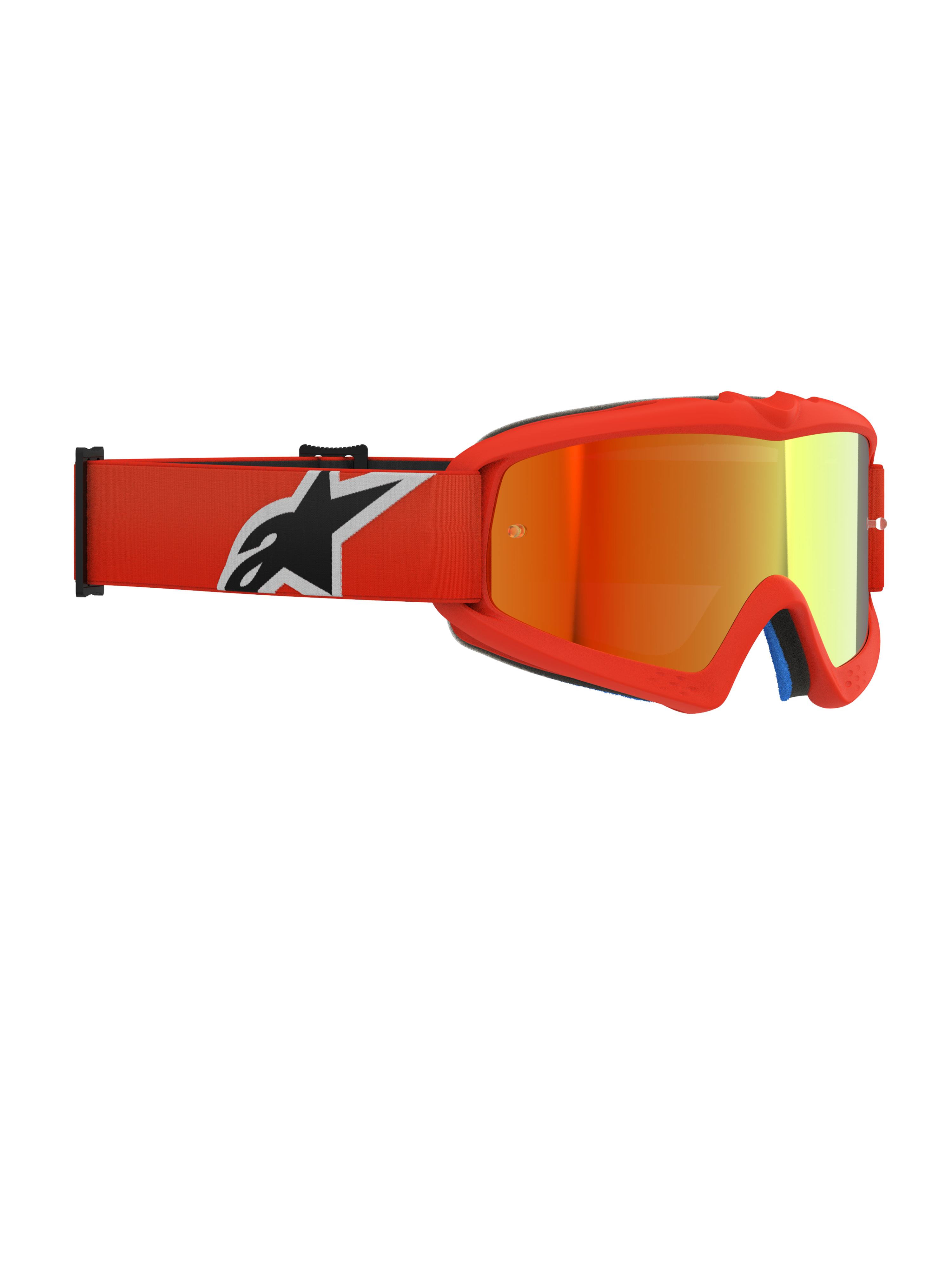 Alpinestars Vision Youth Corp Goggles, Motocross-Brille, Oranger Rahmen mit rot verspiegelter Linse, orangefarbenes gewebtes Band mit schwarz-weißem Logo, konzipiert für jugendliche Fahrer, mit Anti-Beschlag-Linse und Urethan-Rahmen