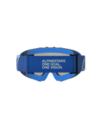 Alpinestars Vision Jugend-Schutzbrille Vesta, blau-weiße Motocross-Schutzbrille für Kinder, Rückansicht mit markiertem Brillenband.