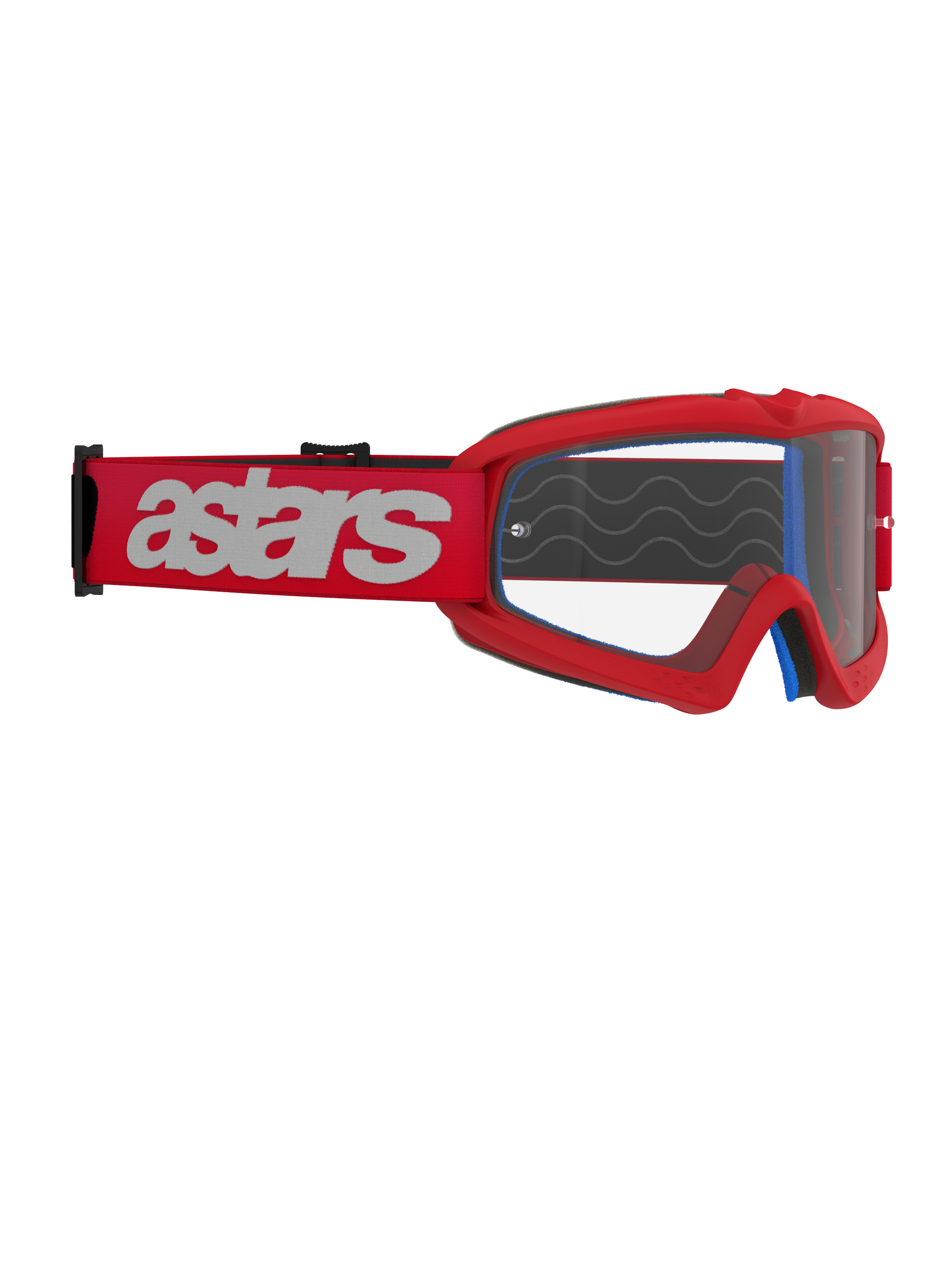 Alpinestars Vision Youth Blaze Goggles, Motocross Goggles, Red and Clear, red strap with white astars logo, youth-specific racing eyewear with anti-fog polycarbonate lens
