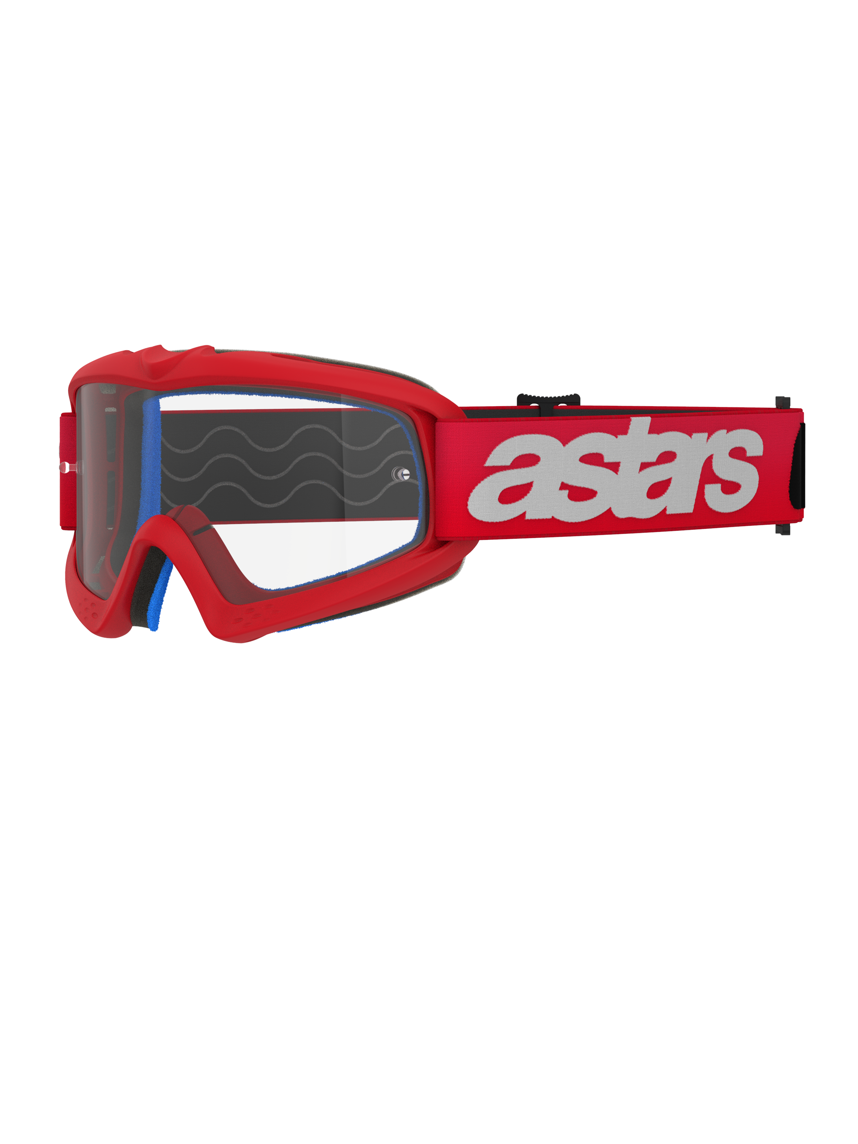 Alpinestars Vision Youth Blaze Schutzbrille, Jugend-Motocross-Brille, Rot und Weiß, klares Glas mit Abreißstiften, blaue Innenpolsterung, roter Riemen mit weißem Branding und Silikon-Wellenmuster für besseren Halt, Hochleistungs-Augenschutz für den Offroad-Rennsport der Jugend