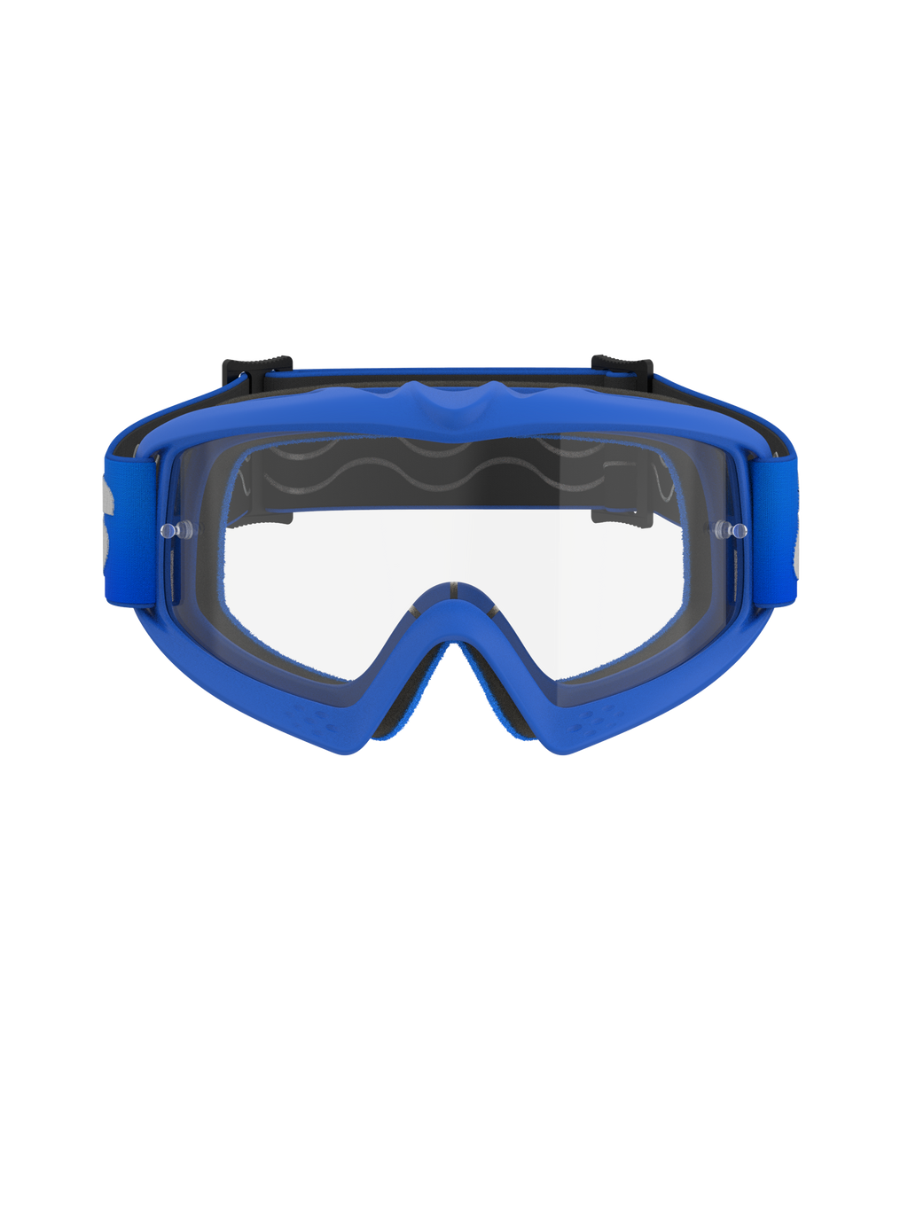 Alpinestars Vision Youth Blaze Goggles, Youth Motocross Goggles, Blue Frame with Clear Lens, features a flexible blue A-FLEX frame, anti-fog polycarbonate lens with tear-off posts, and a matching blue woven strap, designed for young riders and off-road racing