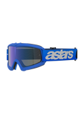 Alpinestars Vision Youth Blaze Goggles, Motocross Goggles, Blue Mirror Blue, blue frame with blue mirrored anti-fog lens, adjustable blue strap with white "astars" logo, specialized protective eyewear for youth riders