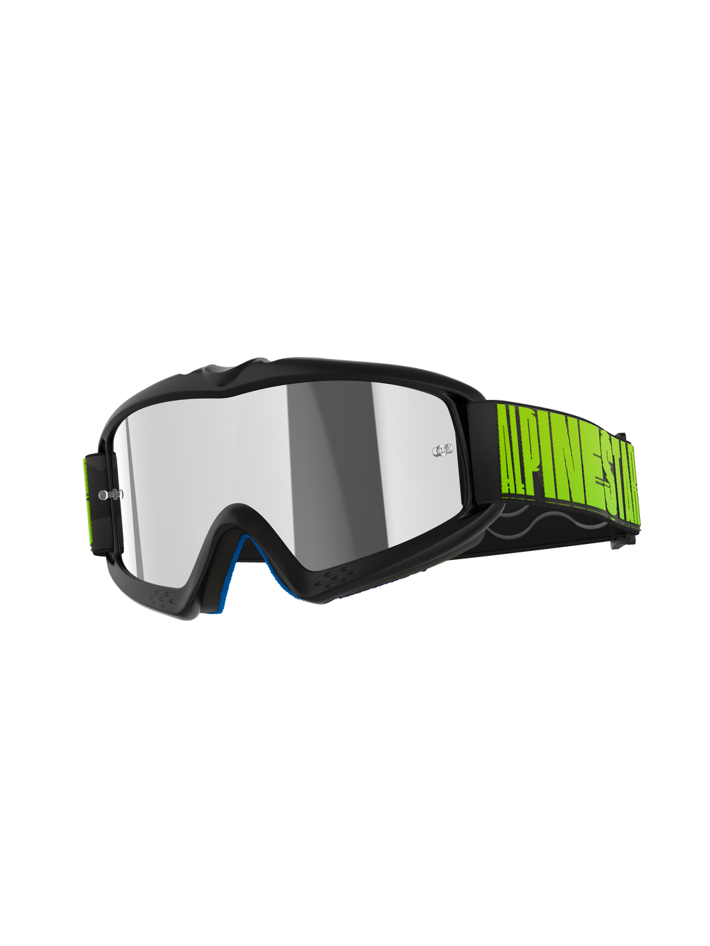 Alpinestars Vision Youth Hollow Goggles, Youth Motocross Goggles, Charcoal and Fluo Yellow, featuring a Mirror Silver lens, black strap with vibrant yellow branding, high-performance protective eyewear for youth off-road riding