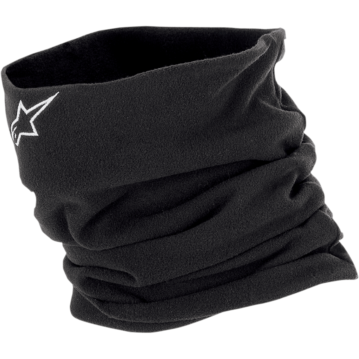 Alpinestars Halswärmer, schwarzer Fleece-Schlauchschal, weiß gesticktes Stern-Logo, doppellagige isolierende Konstruktion für Windschutz, Motorrad-Base-Layer für kaltes Wetter