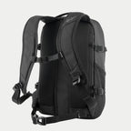 Alpinestars AMP3 Backpack, Technical Motorcycle Backpack, Black, rear view showing 3-D mesh back panel, adjustable padded shoulder straps with magnetic chest closure and waist straps, side compression buckles, durable poly-fabric design