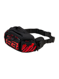 Alpinestars MM93 Waist Bag, Motorrad-Hüfttasche, Schwarz mit fluoreszierendem Rot und leuchtendem Rot, stilisiertes rotes 93-Logo auf der Vorderseite, mehrere Reißverschlussfächer mit roten Zippern, verstellbarer schwarzer Hüftgurt mit Schnalle, strapazierfähige Textilkonstruktion