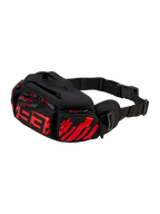 Alpinestars MM93 Waist Bag, Motorrad-Hüfttasche, Schwarz mit fluoreszierendem Rot und leuchtendem Rot, stilisiertes rotes 93-Logo auf der Vorderseite, mehrere Reißverschlussfächer mit roten Zippern, verstellbarer schwarzer Hüftgurt mit Schnalle, strapazierfähige Textilkonstruktion