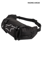Alpinestars Tech Tool Pack, Schwarz, strapazierfähige Motorrad-Werkzeug-Hüfttasche, mit grauem Alpinestars Stern-Logo, verstellbaren Kompressionsriemen mit Kunststoffschnallen und seitlichen Reißverschlussfächern für den Enduro- und Offroad-Einsatz