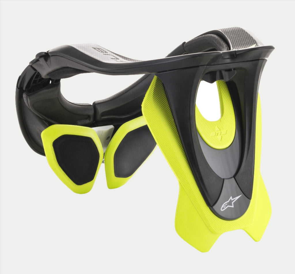 Alpinestars BNS Tech 2 Nackenstütze, Motocross-Nackenprotektor, Schwarz und Neongelb, ergonomischer Carbon-Polymer-Rahmen mit gepolsterten Stabilisatoren, mit Alpinestars-Logo, Hochleistungsschutz für Offroad-Fahrten