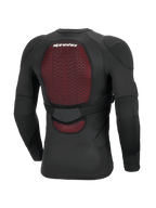 Alpinestars Bionic Plasma LT Schutzjacke - Langarm, Schwarz, Rückansicht mit Fokus auf den roten Nucleon PLASMA Rückenprotektor, atmungsaktive Stretch-Mesh-Konstruktion, verstellbarer Hüftgurt und integrierter Ellbogen- und Schulterschutz