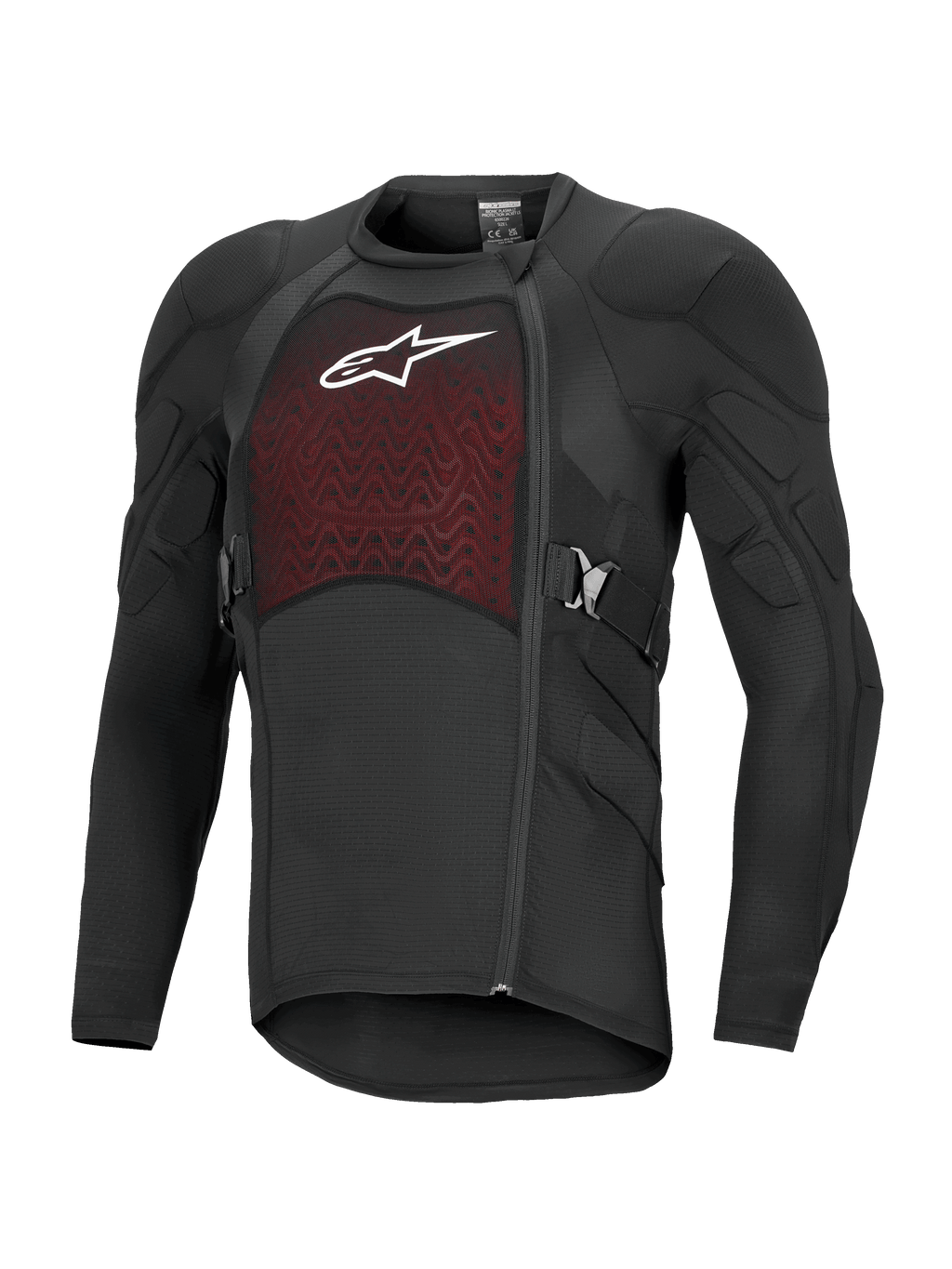 Alpinestars Bionic Plasma LT Protection Jacket Langarm, Schwarz und Rot, Offroad-Motorrad-Schutzbekleidung, gepolsterte Schultern und Ellbogen, atmungsaktives Mesh-Brustpanel mit weißem Logo, versetzter Seitenreißverschluss, verstellbare Seitengurte