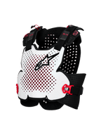 Alpinestars A-4 Plasma Brustpanzer, Motorrad-Schutzausrüstung, Weiß mit schwarzen und roten Akzenten, Belüftetes Hartschalen-Design, Verstellbare Seitengurte, Leichter Offroad-Schutz