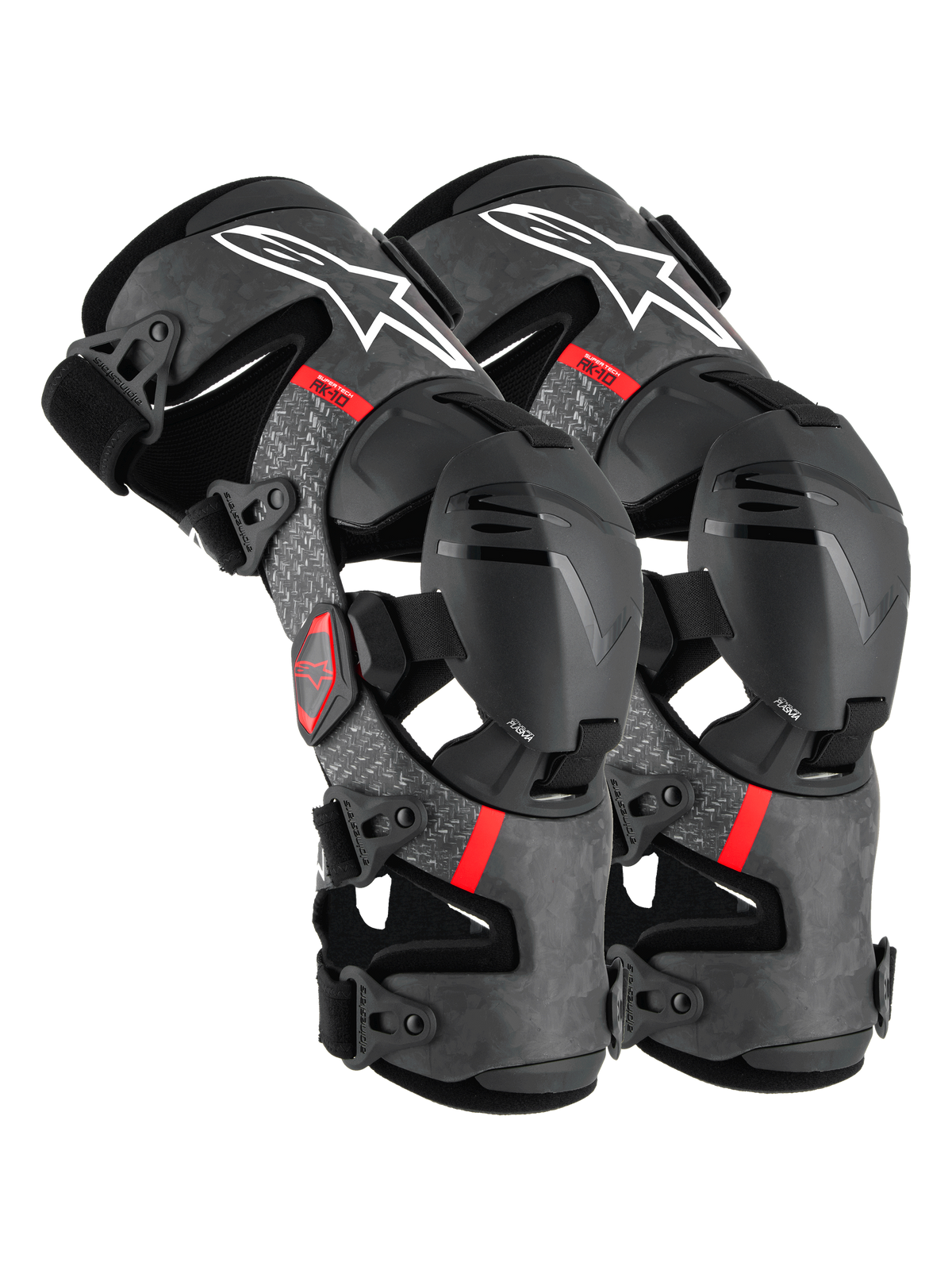 Alpinestars Supertech RK-10 Plasma Knieorthesen, Motocross-Knieprotektoren, Schwarz und Rot, CE-zertifizierter 34-lagiger Kohlefaserrahmen mit Nucleon-PLASMA-Schutz