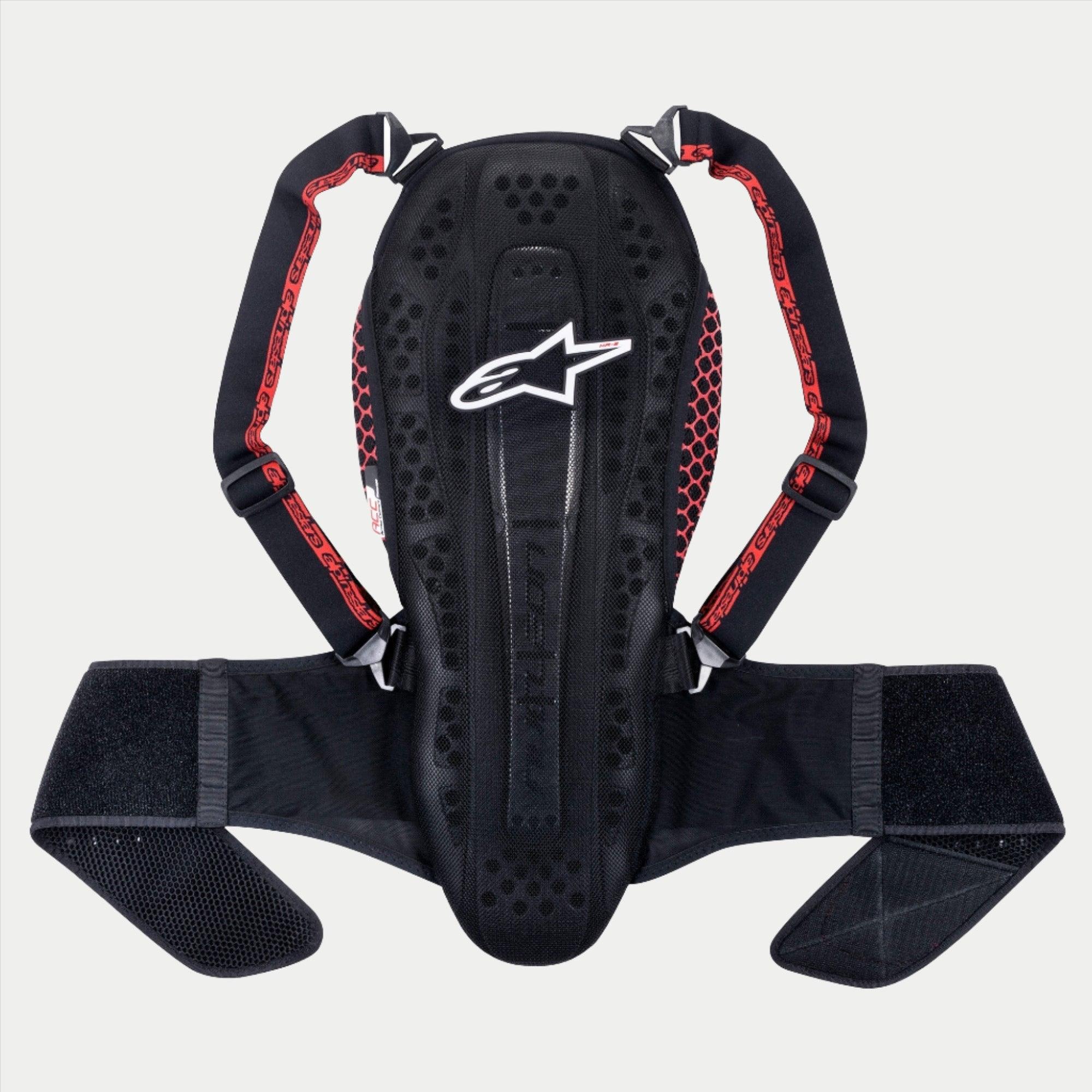 Alpinestars Nucleon KR-2 Rückenprotektor, Schwarz Smoke Rot, artikulierter Wirbelsäulenschutz mit weißem Stern-Logo, rote Waben-Seitenpaneele, verstellbare Schultergurte und breiter Hüftgurt, CE Level 2 Motorrad-Schutzausrüstung