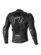 Alpinestars Bionic Action V2 Schutzjacke, Rückansicht, Schwarz, mit perforiertem Cell Technology Rückenprotektor und weißem Logo, Mesh-Konstruktion mit integriertem Schulter- und Ellbogenschutz, entwickelt für Motocross- und Offroad-Schutz