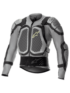 Alpinestars Bionic Action V2 Protection Jacket, Offroad-Motorrad-Protektorenjacke, Grau und Schwarz mit gelben Fluo-Akzenten, Brust- und Schulterschutz mit Wabenstruktur-Cell-Technologie, atmungsaktive Mesh-Konstruktion, verstellbare Riemen und ein sicherer Hüftgurt für Motocross und Enduro.