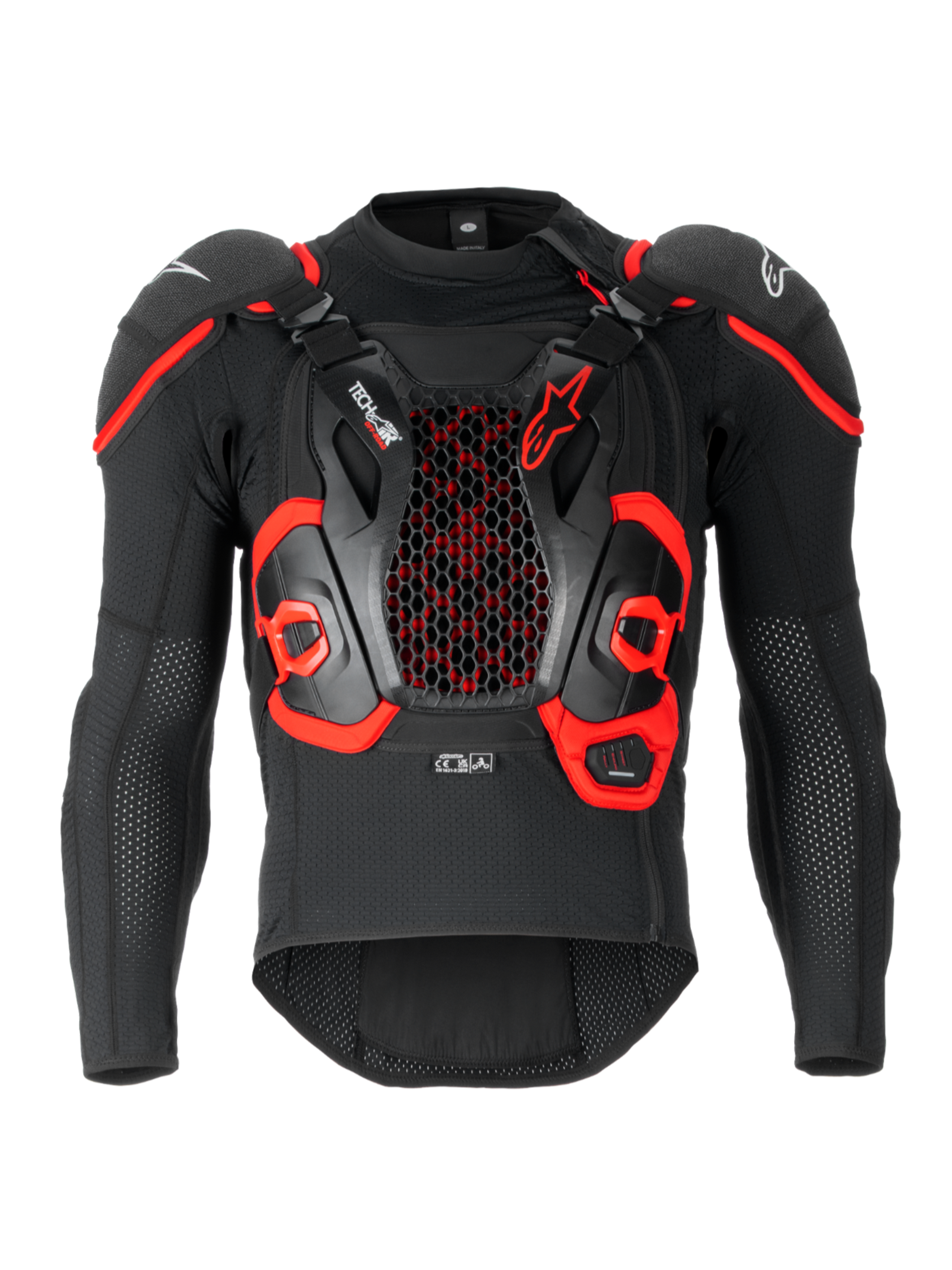 Alpinestars Tech-Air® Off-Road Airbag-System, FIM-homologiertes Offroad-Airbagsystem, Schwarz und Rot, Textilkonstruktion mit integriertem Nucleon CELL Brust- und Rückenprotektor