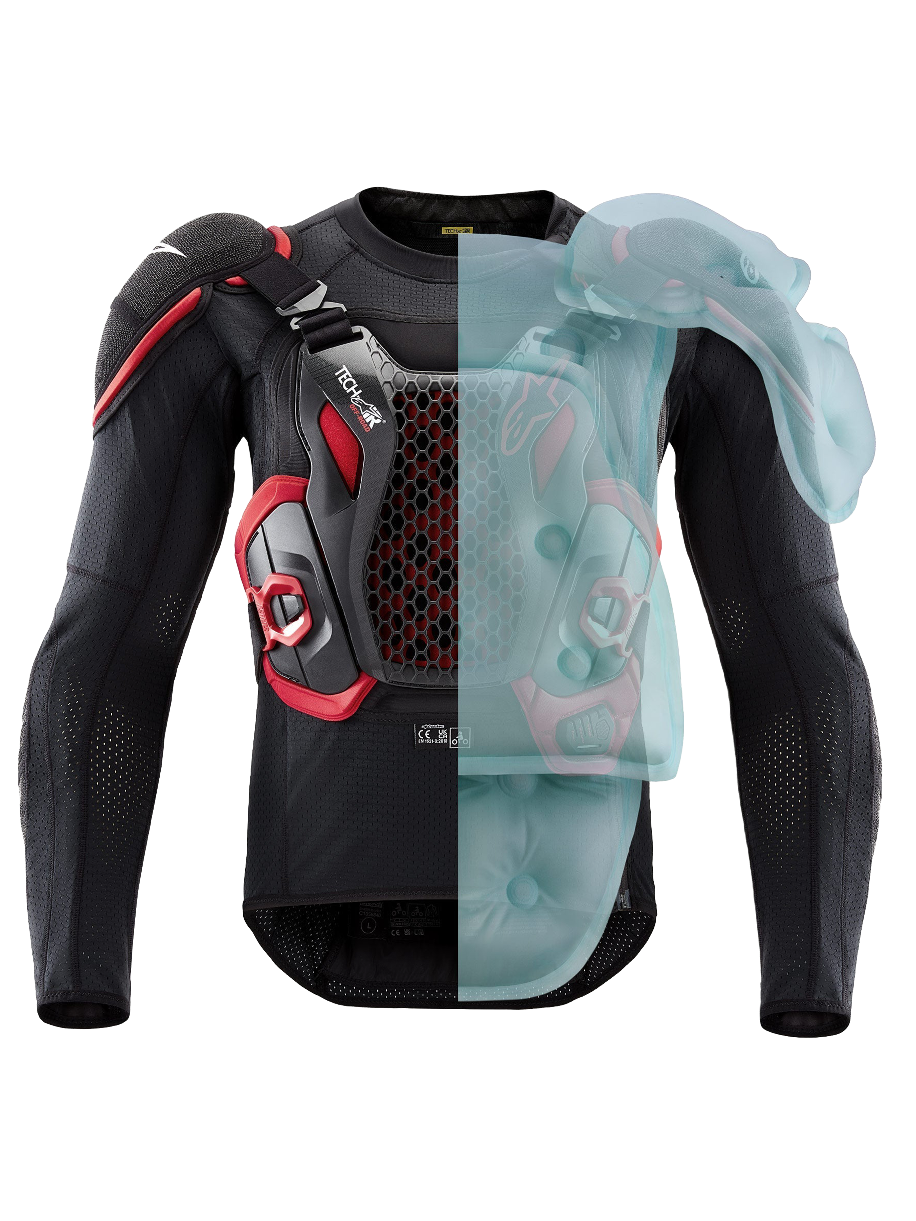 Alpinestars Tech-Air® Off-Road Airbag-System, FIM-homologierte Enduro- und Rally-Motorrad-Schutzjacke, Schwarz und Rot, mit aktiver Airbag-Abdeckung auf einer Seite