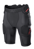 Alpinestars Bionic Pro Protection Shorts, Motocross-Protektorenshorts, Schwarz und Rot, mit gepolstertem Hüft- und Oberschenkelschutz, atmungsaktives Mesh-Gewebe, elastischer Bund mit rotem ASTARS-Logo, technisches Design für Offroad-Aufprallschutz