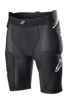Alpinestars Bionic Action Protection Shorts, Black, featuring integrated hip and thigh padding, breathable mesh construction, elastic waistband with white logo, motocross and off-road protective gear