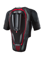 Alpinestars Tech-Air® 7X System, Motorrad-Airbagweste, Rückansicht mit integriertem Rückenprotektor in Wabenstruktur, schwarzes Mesh-Gewebe mit roten Akzenten, ergonomische Schutzausrüstung für Straßenrennsport und Track Days