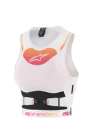 Alpinestars Stella Plasma Brustprotektor, Motocross-Schutzweste für Damen, Weiß mit orange-pinkem Verlaufslogo, atmungsaktive Mesh-Konstruktion mit verstellbaren V-Belt-Gurten, ergonomischer Offroad-Körperschutz