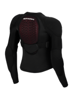 Alpinestars Bionic Plasma LT Jugend-Schutzjacke, Rückansicht, schwarzes Mesh mit rotem Nucleon PLASMA Rückenprotektor, integrierte Schulter- und Ellbogenprotektoren, verstellbarer Gurt am mittleren Rücken, Schutzausrüstung für Jugend-Motocross