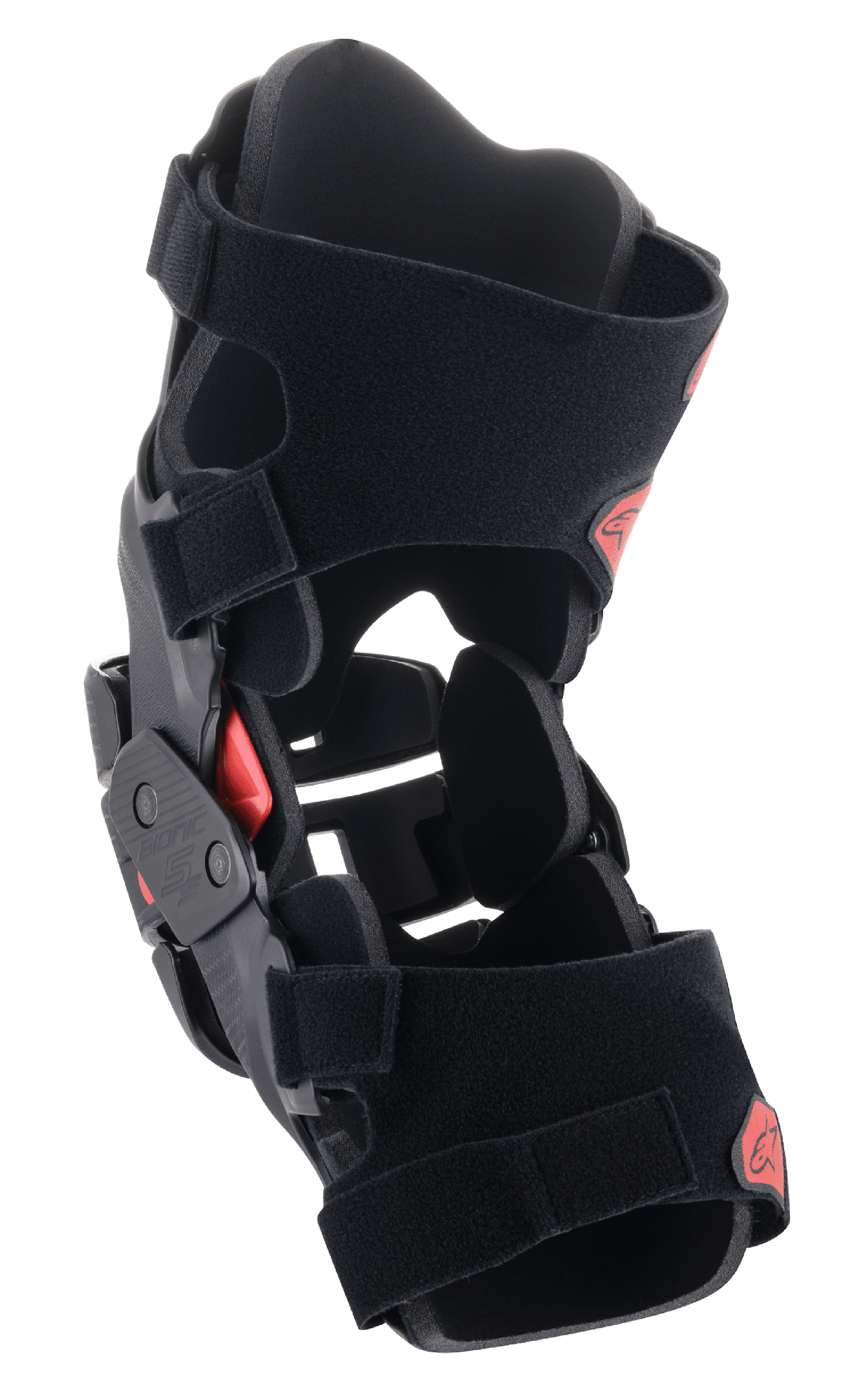 Alpinestars Youth Bionic 5S Knieorthese, Motocross-Knieschutz, Schwarz und Rot, mit Hybridrahmenkonstruktion, stabilem Vier-Punkt-Scharniersystem und verstellbaren Klettverschlüssen, schützendes und leichtes Design für junge Offroad-Fahrer