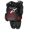 Alpinestars A-1 Pro Brustpanzer, Anthrazit, Schwarz und Rot, perforiertes, atmungsaktives Design mit weißem Logo, verstellbare Gurte mit roten Schnallen, hexagonales Belüftungsmuster, leichter Schutz für Motocross und Offroad-Fahrten