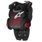 Alpinestars A-1 Pro Brustpanzer, Anthrazit, Schwarz und Rot, perforiertes, atmungsaktives Design mit weißem Logo, verstellbare Gurte mit roten Schnallen, hexagonales Belüftungsmuster, leichter Schutz für Motocross und Offroad-Fahrten