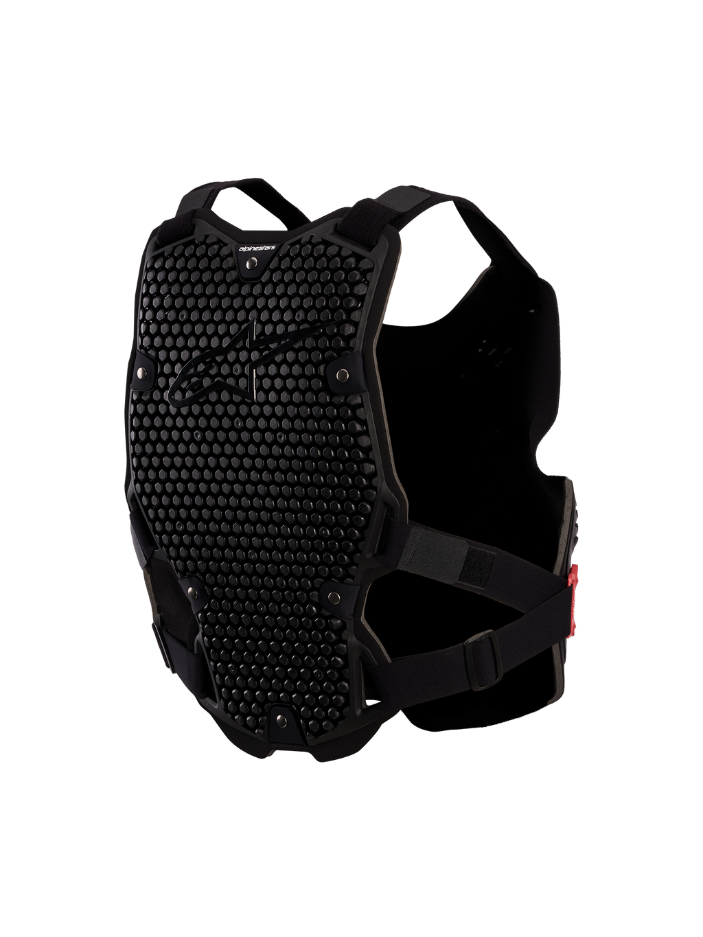 Alpinestars Bionic Action V2 Brustschutz, schwarzer Motocross-Körperschutz mit belüfteten A-Morph Wabenpaneelen.