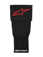 Alpinestars Rk-S Knieschutzhülse, Technische Motocross-Basisschicht, Schwarz mit rotem Alpinestars-Logo und weißem Schriftzug, dehnbares doppellagiges Gewebe zur Unterstützung unter Knieschützern