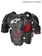 Alpinestars A-10 V2 Vollständiger Brustschutz, Motocross- und Offroad-Körperschutz für Herren, Anthrazit-Schwarz und Rot, CE-zertifiziert Level 2. Ausgestattet mit Polyeder-Hybrid-Technologie für hohe Belüftung, leichter Kunststoffschale mit Schulterprotektoren und Ram-Air-Kühlkanälen.