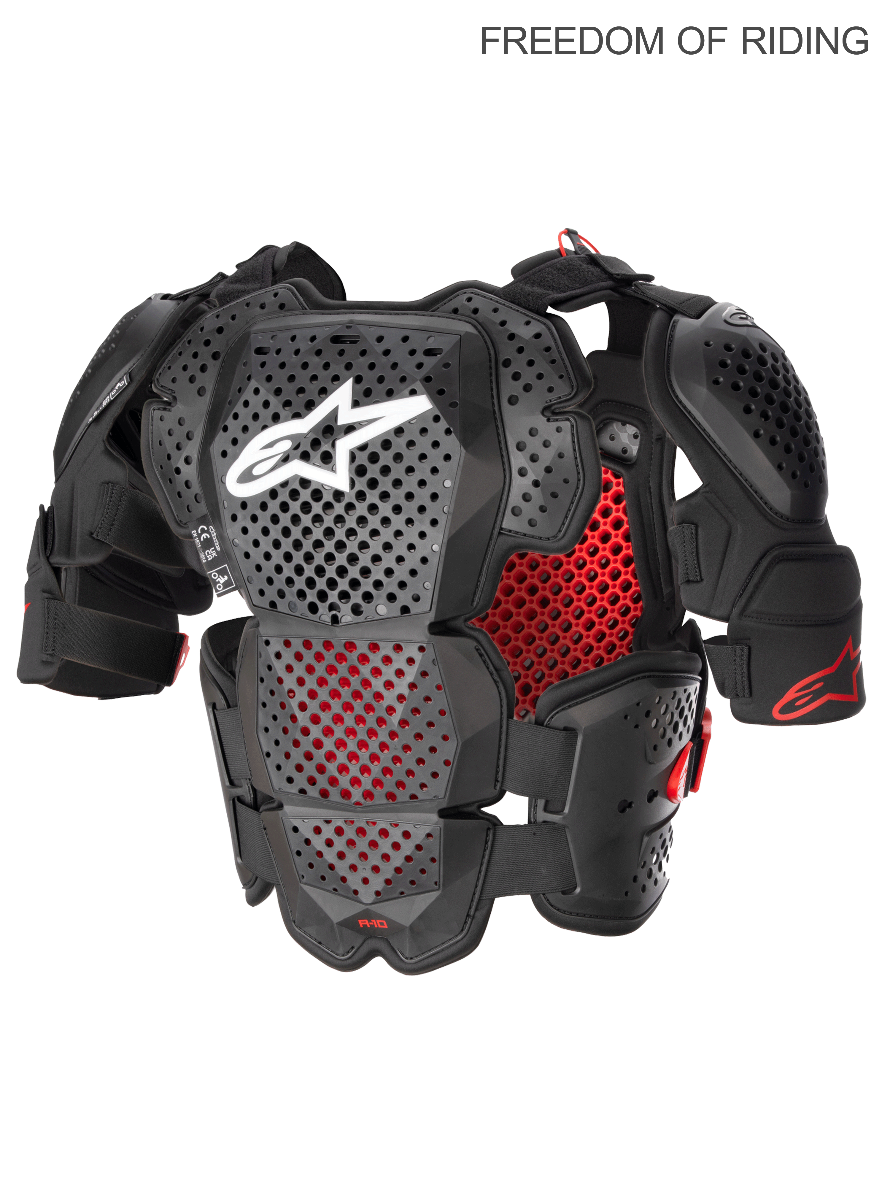 Alpinestars A-10 V2 Vollständiger Brustschutz, Motocross- und Offroad-Körperschutz für Herren, Anthrazit-Schwarz und Rot, CE-zertifiziert Level 2. Ausgestattet mit Polyeder-Hybrid-Technologie für hohe Belüftung, leichter Kunststoffschale mit Schulterprotektoren und Ram-Air-Kühlkanälen.