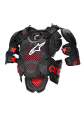 Alpinestars A-10 V2 Vollständiger Brustschutz, Motocross Körperschutz in Anthrazit Schwarz und Rot mit perforierter Brustplatte und weißem Alpinestars-Logo, verstellbarem Schulterschutz und CE Level 2-Zertifizierung
