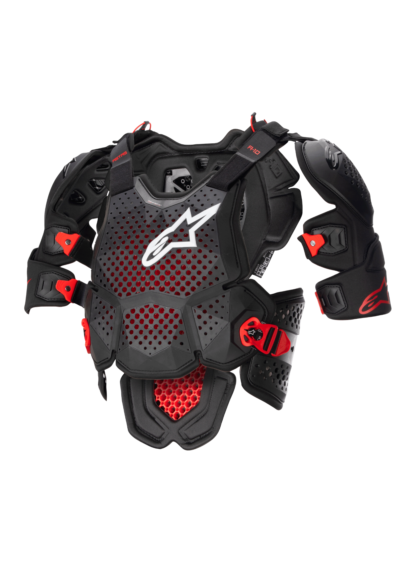 Alpinestars A-10 V2 Vollständiger Brustschutz, Motocross Körperschutz in Anthrazit Schwarz und Rot mit perforierter Brustplatte und weißem Alpinestars-Logo, verstellbarem Schulterschutz und CE Level 2-Zertifizierung