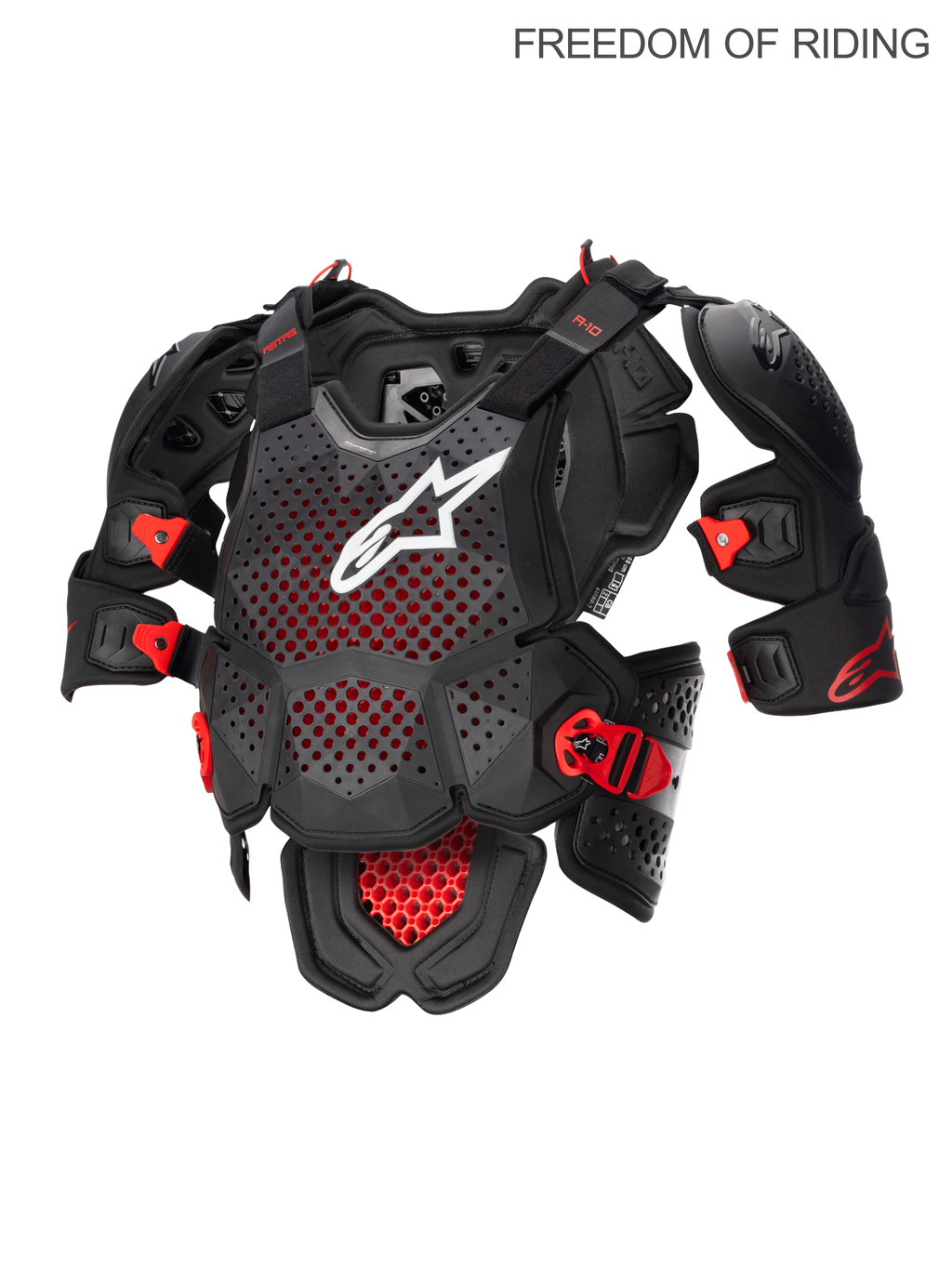 Alpinestars A-10 V2 Vollständiger Brustschutz, Motocross und Offroad Körperschutz für Herren, Anthrazit Schwarz und Rot, CE Level 2 zertifiziert, Polyeder-Hybrid-Technologie mit hochbelüfteter Struktur und integrierten Schulterprotektoren für maximalen Aufprallschutz.