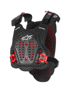 Alpinestars A-5 Plasma Brustprotektor, Motocross-Körperschutz, Schwarz und Rot, Perforiertes 3D-Mesh mit Nucleon PLASMA-Material, Angewinkelte Schutzpaneele, Verstellbare Gurte, Weißes Logo, CE-zertifizierte Sicherheitsausrüstung