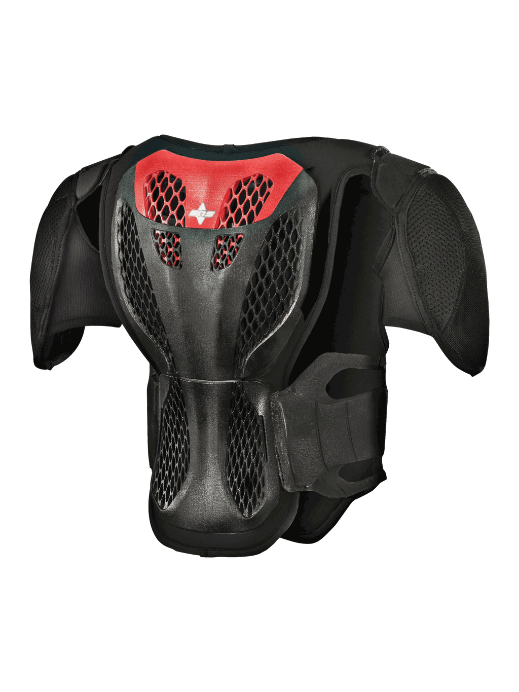 Alpinestars Jugend-A-5 S Körperpanzer, Rückansicht, Schwarz und Rot, mit schützender Gitterstruktur-Rückenplatte, belüfteter Wabenstruktur und integrierten Schulterprotektoren für Offroad-Motocross-Schutz