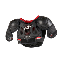 Alpinestars Youth Bionic Action Kickstart Chest Guard, Black and Red ventilated motocross body protector with TPR guards.