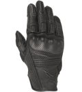 Alpinestars Mustang V2 Handschuhe, schwarze Motorradhandschuhe aus Leder, perforiertes Design mit integriertem Knöchelschutz, Akkordeon-Stretcheinsätze an den Fingern, geprägtes Stern-Logo, urbaner Stil mit kurzer Manschette