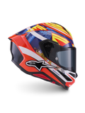 Alpinestars S-R7 Taiyo Furusato Helmet, ECE 22.06 certified full face motorcycle racing helmet, Red, White, Blue, and Yellow, featuring multi-composite carbon shell construction and graphic design