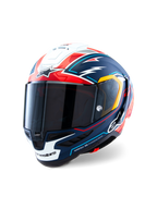 Alpinestars Supertech R10 Acosta Limited Edition Helm, Integral-Motorradrennhelm, Blau, Rot und Weiß Matt mit grafischen Akzenten, aerodynamisches Carbonschalen-Design, dunkel getöntes Visier, hochleistungsfähige professionelle Schutzausrüstung