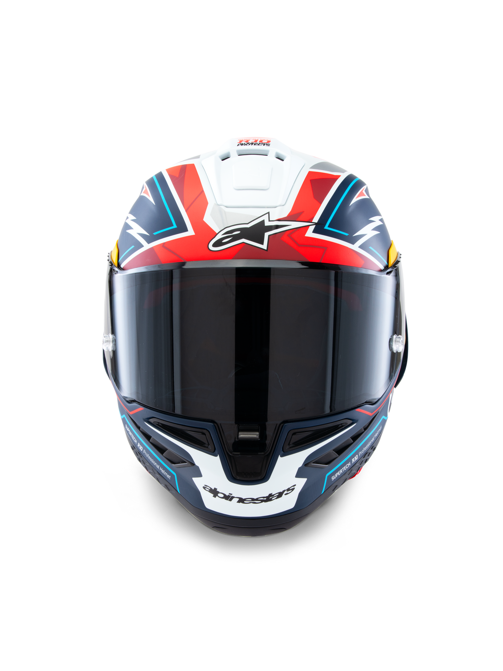 Alpinestars Supertech R10 Acosta Limited Edition Helmet, motorcycle racing helmet featuring a carbon shell, Blue, Red and White Matt colors, ECE 22.06, DOT and FIM certified