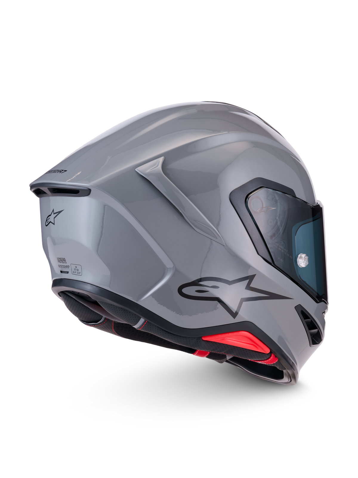 Alpinestars S-R7 Helm, Motorradhelm, Glänzend Grau, ECE 22.06-zertifiziert, Kohlefaserverbundkonstruktion mit aerodynamischem Heckspoiler und Alpinestars-Logo-Branding