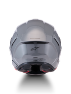 Alpinestars S-R7 Helm Solid ECE 22.06, Motorradhelm, glänzendes Grau, Rückansicht mit Aerodynamik, Spoiler und A-Star-Logo