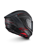 Alpinestars S-R7 A-Core Helm, Integral-Motorradhelm in Mattschwarz, Grau und Rot mit Carbon-Verbundkonstruktion, Seitenansicht mit Aerodynamik und Visier