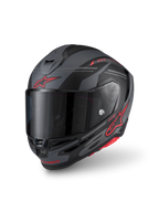 Alpinestars S-R7 A-Core Helm, Integral-Motorradhelm, Schwarz, Grau und Rot, Kohlefaserverbundkonstruktion, ECE-zertifiziert