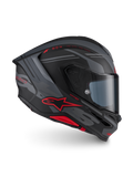 Alpinestars S-R7 A-Core Helm ECE 22.06, Integral-Motorradhelm, Mattschwarz, Grau und Rot, Carbon-Konstruktion mit aerodynamischem Profil und rotem Alpinestars-Branding