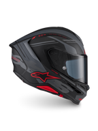 Alpinestars S-R7 A-Core Helm ECE 22.06, Integral-Motorradhelm, Mattschwarz, Grau und Rot, Carbon-Konstruktion mit aerodynamischem Profil und rotem Alpinestars-Branding
